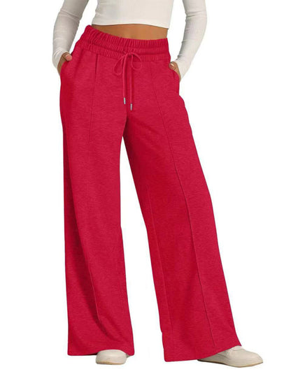 Solid Color Waisted Fashion Wide Leg Casual Pants