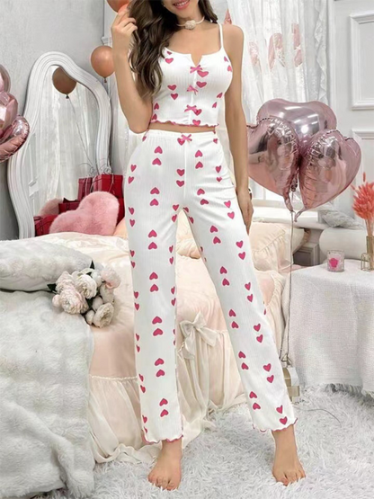 Printed Sheer See-thru Back Mesh Pajama Set