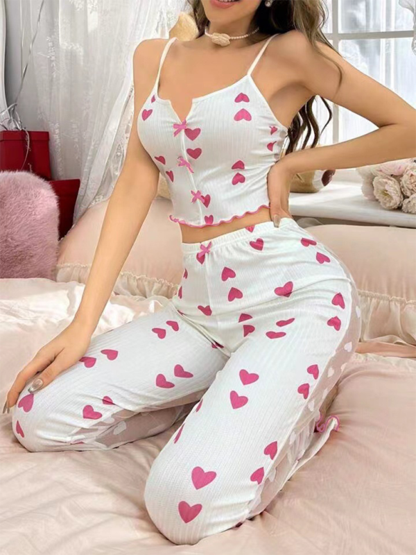 Printed Sheer See-thru Back Mesh Pajama Set