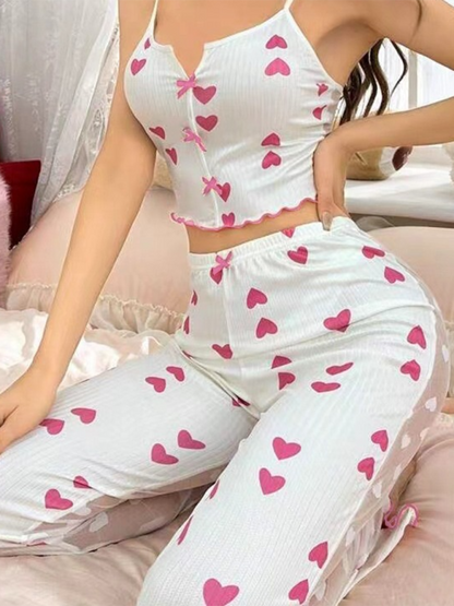 Printed Sheer See-thru Back Mesh Pajama Set