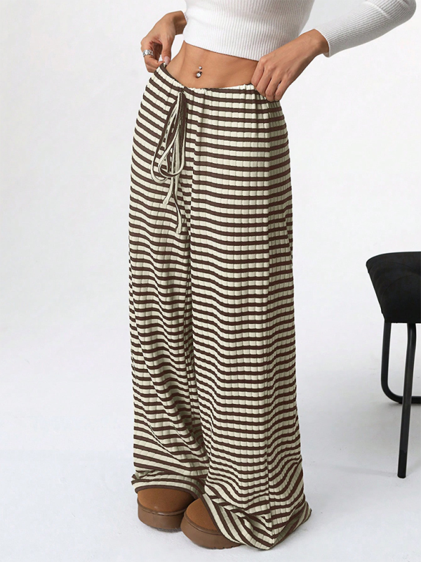 Casual Striped Rubber-band Drawstring Straight Leg Pants