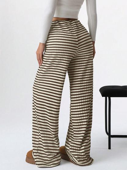 Casual Striped Rubber-band Drawstring Straight Leg Pants