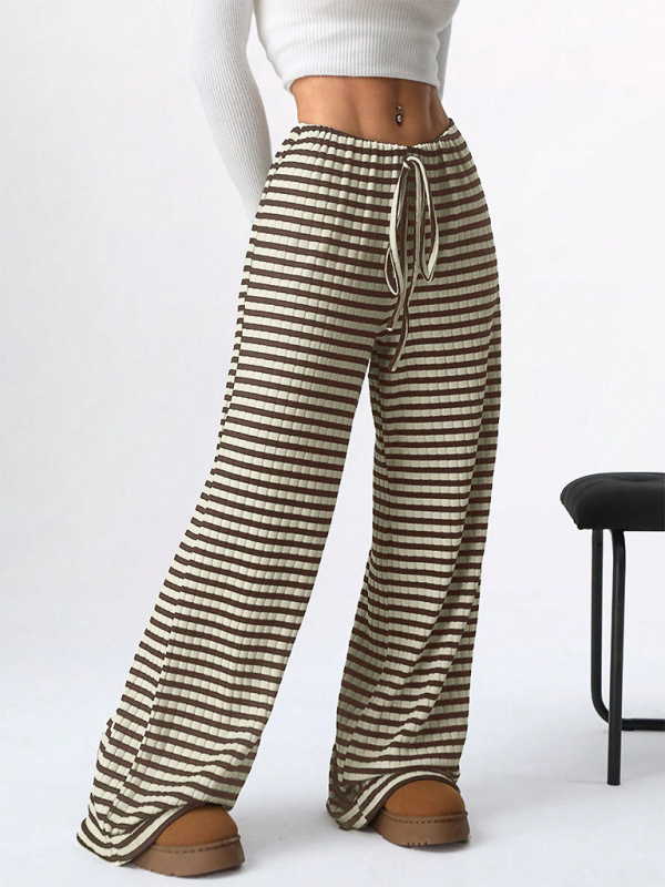 Casual Striped Rubber-band Drawstring Straight Leg Pants