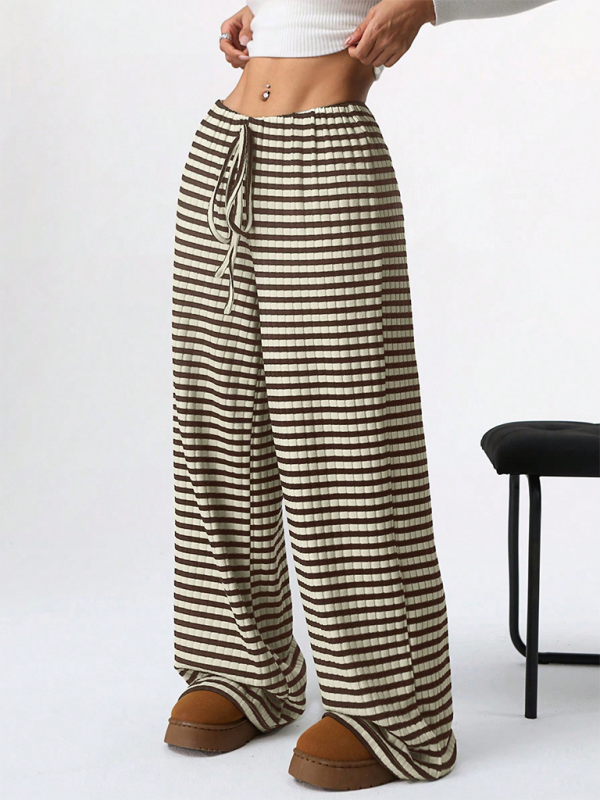 Casual Striped Rubber-band Drawstring Straight Leg Pants