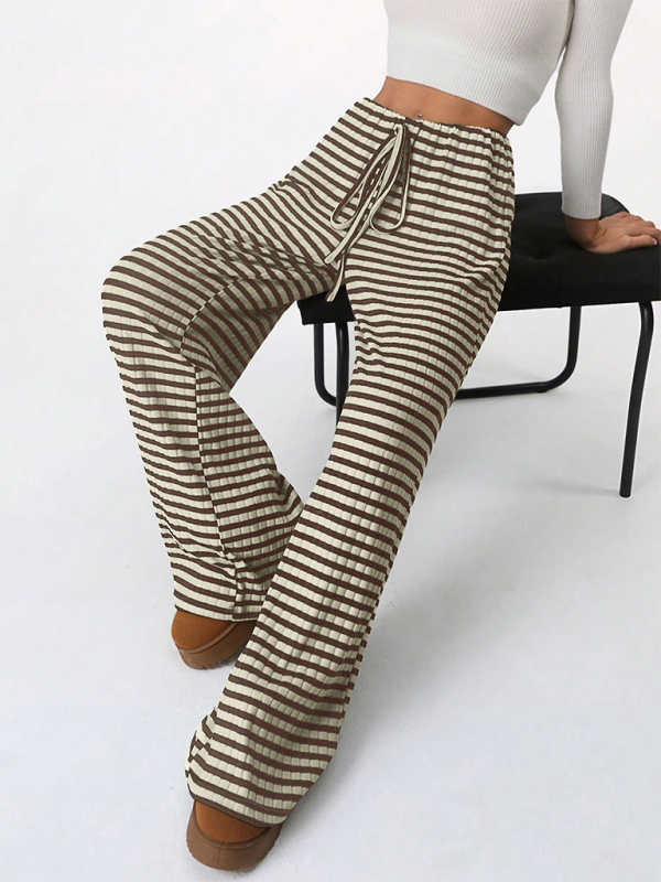 Casual Striped Rubber-band Drawstring Straight Leg Pants