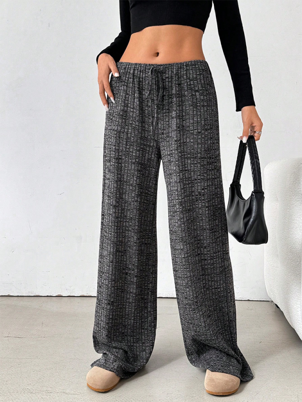 Casual Striped Rubber-band Drawstring Straight Leg Pants