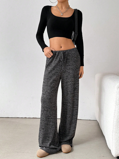 Casual Striped Rubber-band Drawstring Straight Leg Pants