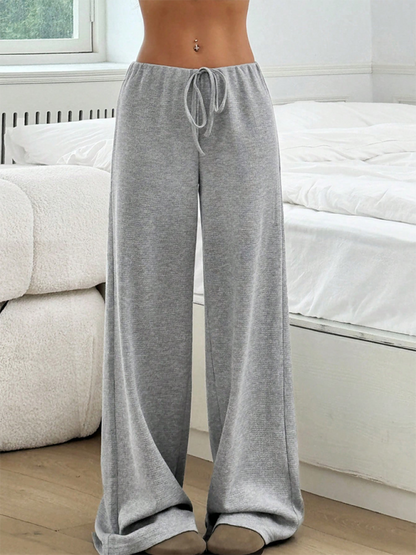 Casual Striped Rubber-band Drawstring Straight Leg Pants