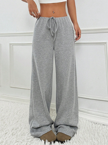 Casual Striped Rubber-band Drawstring Straight Leg Pants