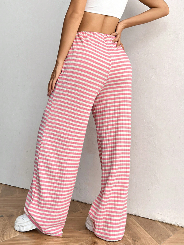 Casual Striped Rubber-band Drawstring Straight Leg Pants