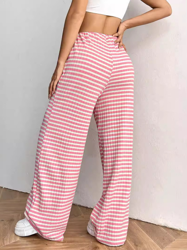 Casual Striped Rubber-band Drawstring Straight Leg Pants