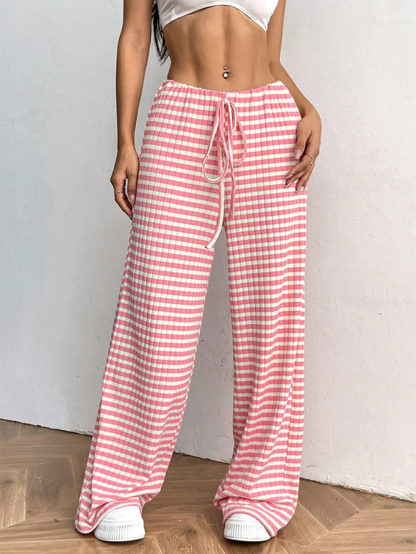 Casual Striped Rubber-band Drawstring Straight Leg Pants