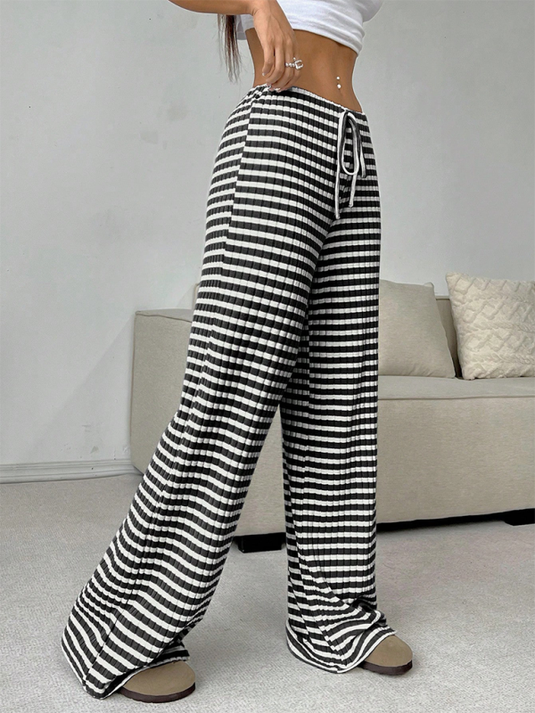 Casual Striped Rubber-band Drawstring Straight Leg Pants