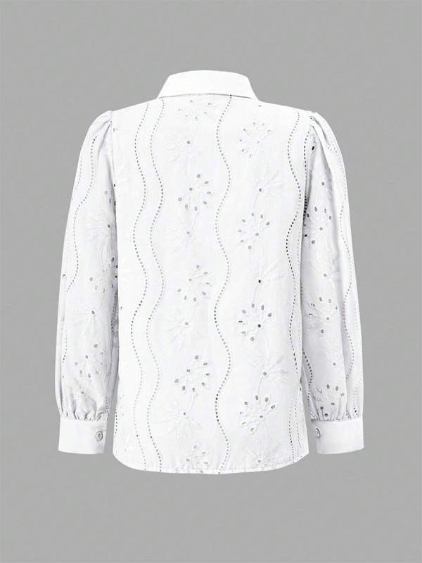 Single Breasted Solid Color Embroidered Long Sleeve Lapel Shirt