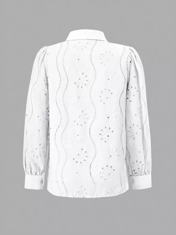 Single Breasted Solid Color Embroidered Long Sleeve Lapel Shirt