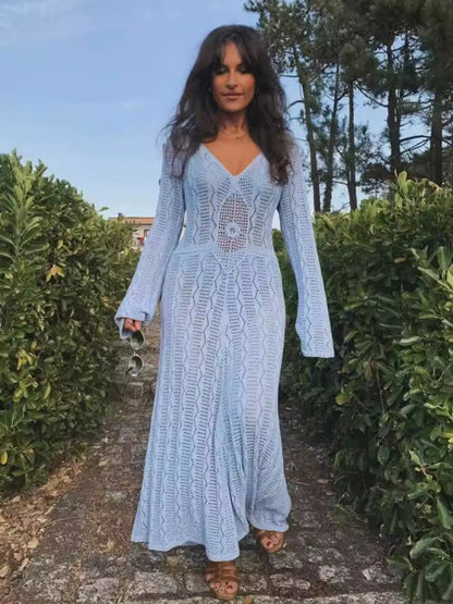 Vacation Style Long Sleeve Knit Maxi Dress