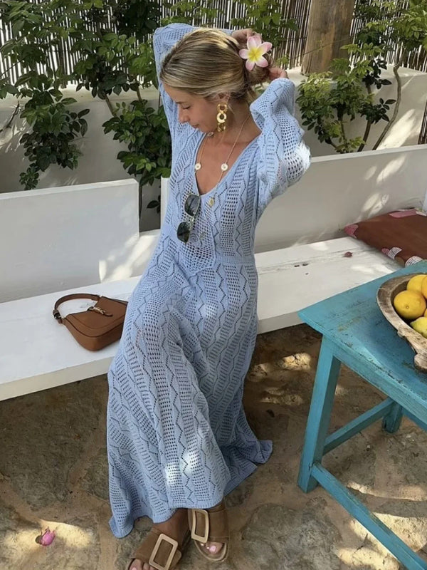 Vacation Style Long Sleeve Knit Maxi Dress