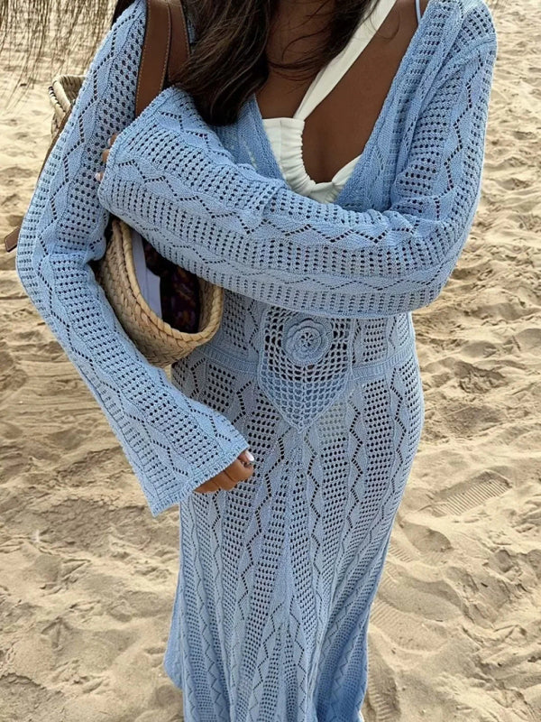 Vacation Style Long Sleeve Knit Maxi Dress