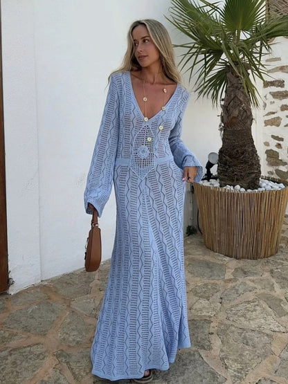 Vacation Style Long Sleeve Knit Maxi Dress