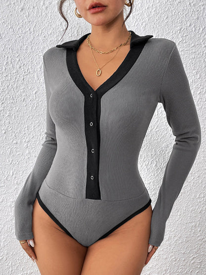 Lapel Contrast Pit Stripe Brushed Bodysuit