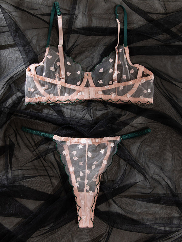 Embroidered Sexy Bra Set with Playing Card Pattern