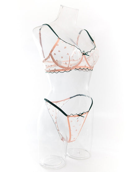 Embroidered Sexy Bra Set with Playing Card Pattern