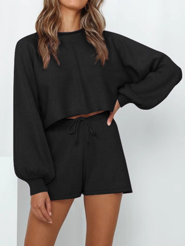 Lantern Sleeve Core-Spun Sweater & Shorts Loungewear Set