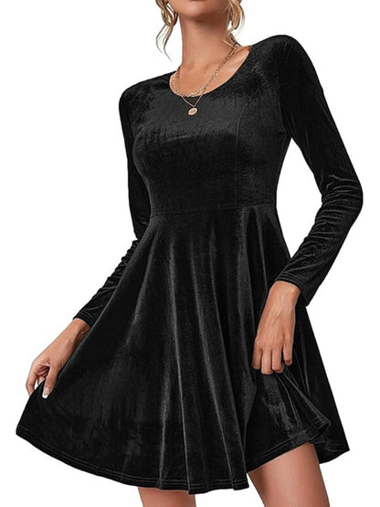 Christmas & New Year Long-sleeve Round Neck Velvet Mini Dress