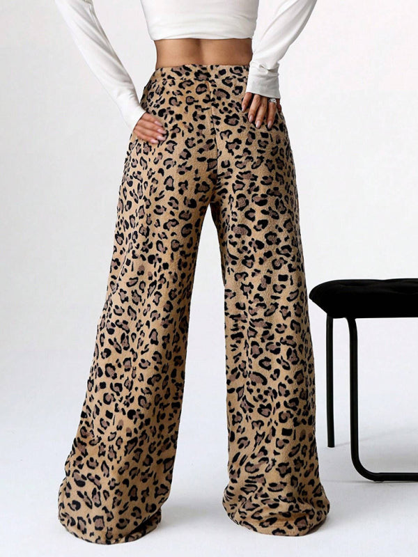 Leopard Print Lace-Up Wide-Leg Casual Pants