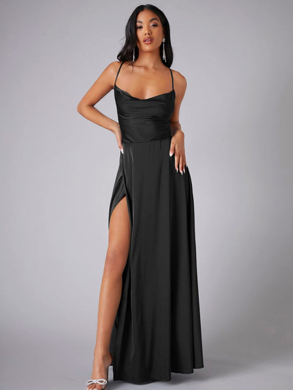 Slim Fit Backless Skinny Halter Side Slit Maxi Dress