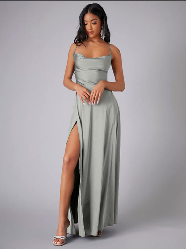 Slim Fit Backless Skinny Halter Side Slit Maxi Dress