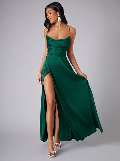 Slim Fit Backless Skinny Halter Side Slit Maxi Dress