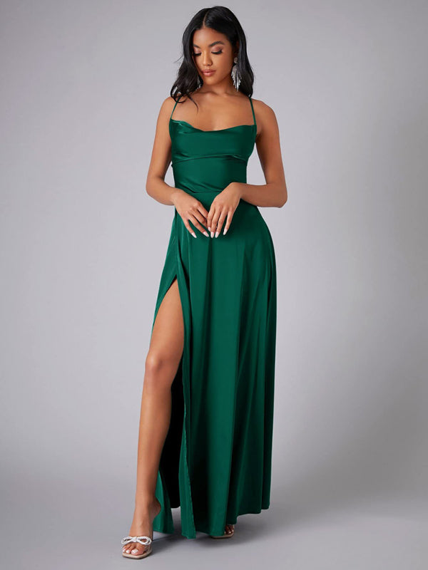 Slim Fit Backless Skinny Halter Side Slit Maxi Dress