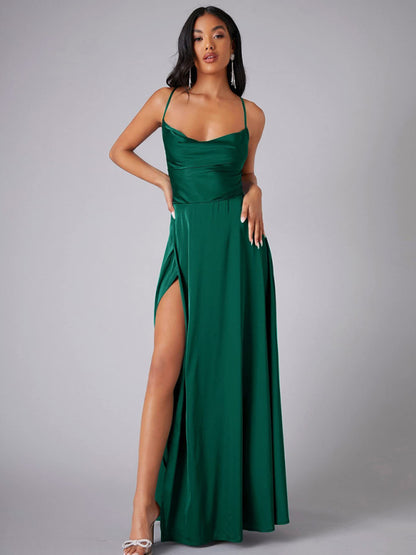 Slim Fit Backless Skinny Halter Side Slit Maxi Dress