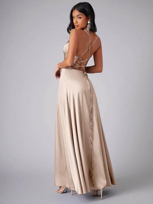 Slim Fit Backless Skinny Halter Side Slit Maxi Dress