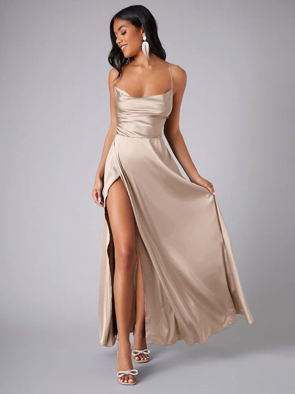 Slim Fit Backless Skinny Halter Side Slit Maxi Dress