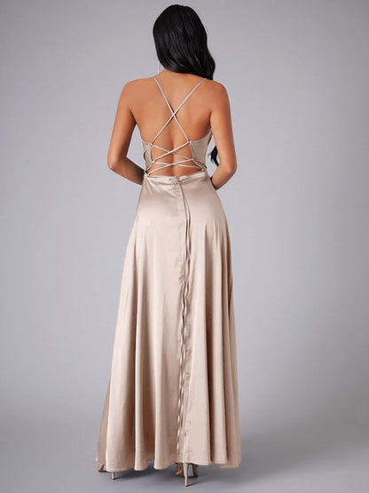 Slim Fit Backless Skinny Halter Side Slit Maxi Dress