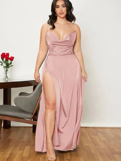 Slim Fit Backless Skinny Halter Side Slit Maxi Dress