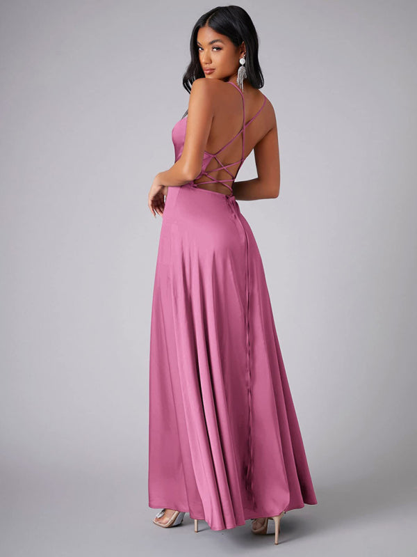 Slim Fit Backless Skinny Halter Side Slit Maxi Dress