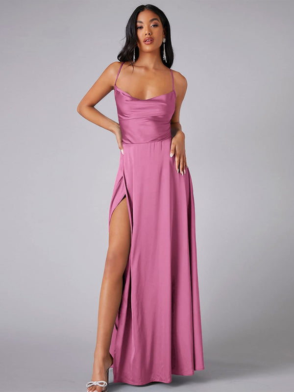 Slim Fit Backless Skinny Halter Side Slit Maxi Dress