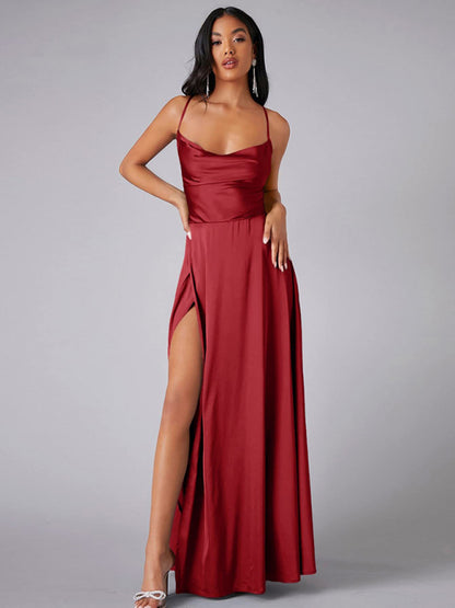 Slim Fit Backless Skinny Halter Side Slit Maxi Dress