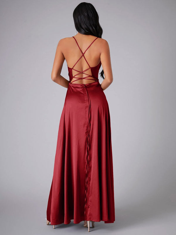 Slim Fit Backless Skinny Halter Side Slit Maxi Dress