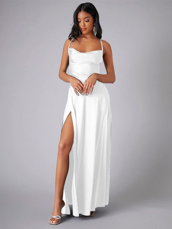 Slim Fit Backless Skinny Halter Side Slit Maxi Dress