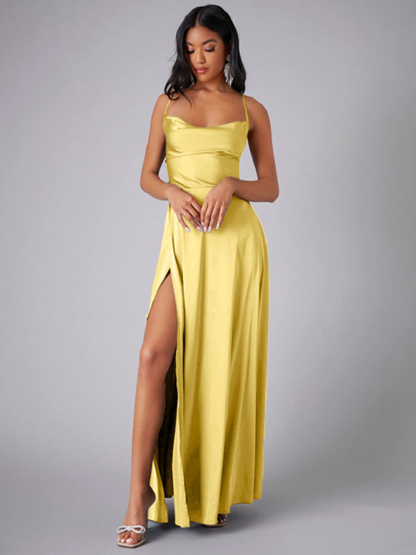 Slim Fit Backless Skinny Halter Side Slit Maxi Dress