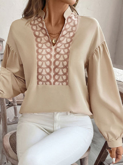 Long-sleeved Stand-up Collar Ethnic Style Printed Blouse