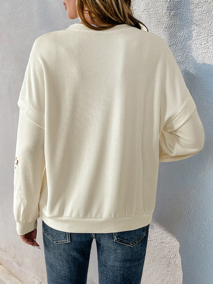 Round Neck Casual Long-sleeve Pullover Embroidery Stitching Top