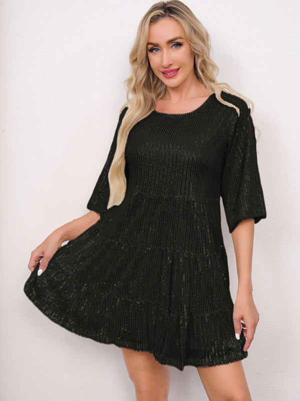 Short Sleeve Sequined Banquet Mini Dress