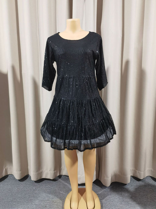 Short Sleeve Sequined Banquet Mini Dress