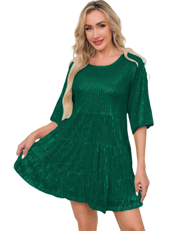 Short Sleeve Sequined Banquet Mini Dress