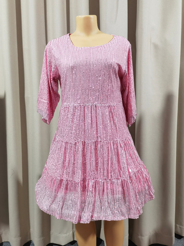 Short Sleeve Sequined Banquet Mini Dress